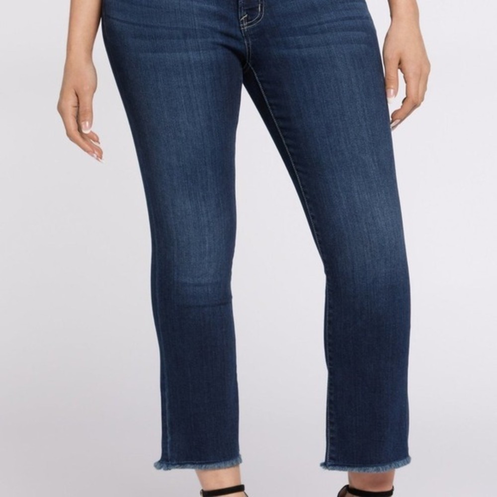Seven7 Slim Straight‎ Jeans Dark Blue Raw Hem Fringe sz 10